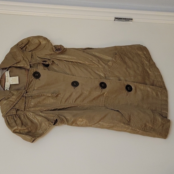 BB DAKOTA Gold Metallic Linen Double Breast Short Sleeve Castlecore Hoodie - Picture 2 of 7